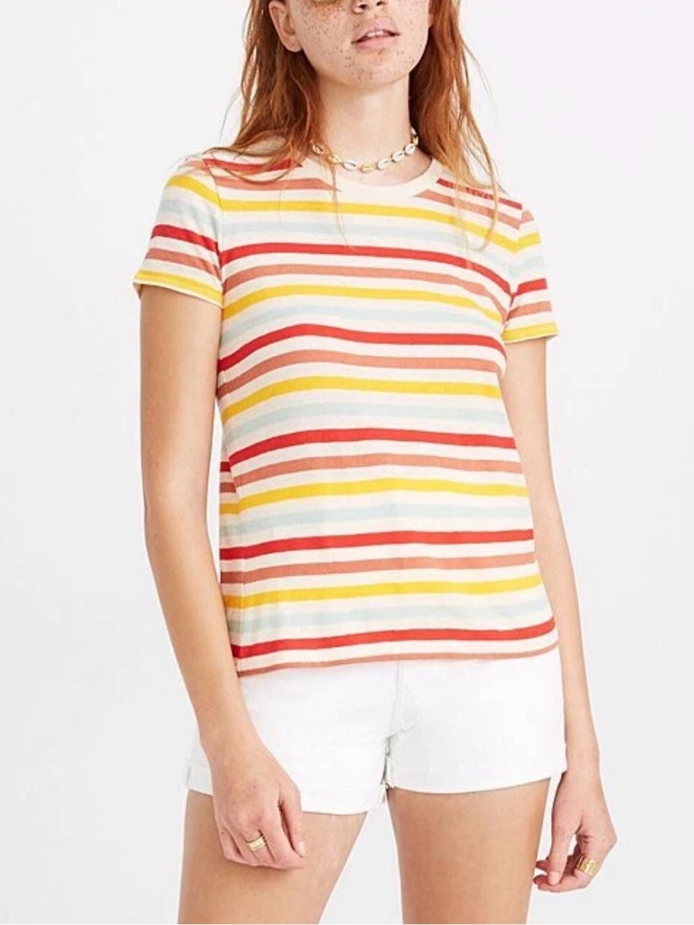 Madewell Multi-Stripe Short Sleeve Crewneck Tee in Red, Yellow & White